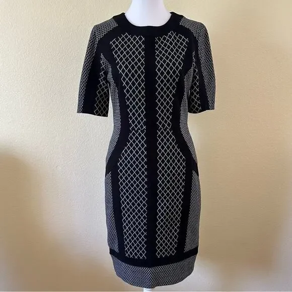 BCBGMaxAzria Women Black & Gray Geometric Pattern Sheath Dress Size M - Picture 8 of 8